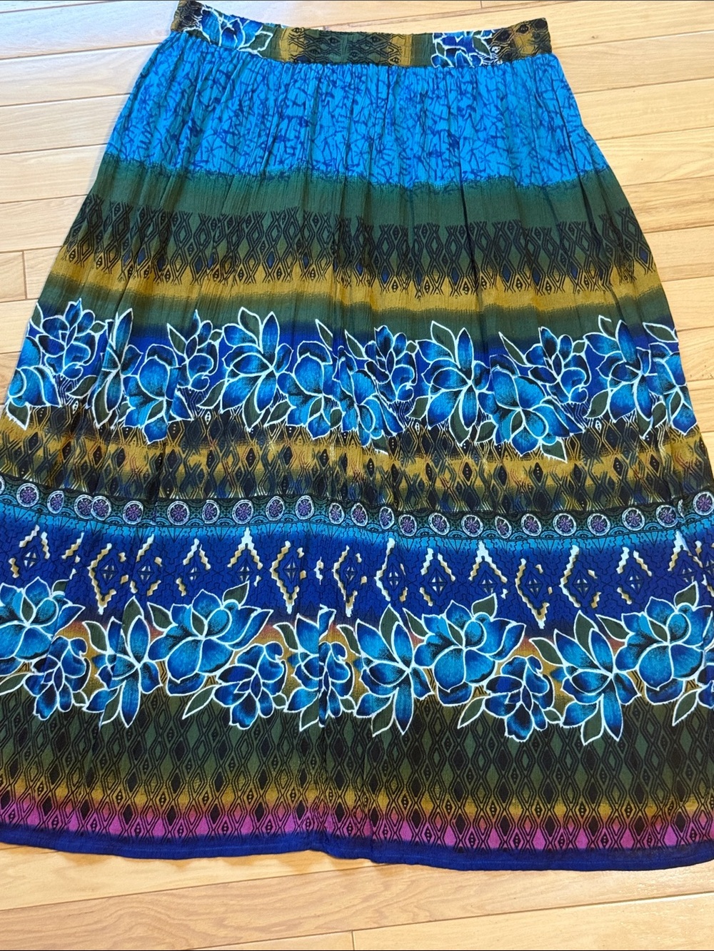 Chaudry Maxi Skirt Size XL Blue, Green & Gold - Vibrant Floral Pattern